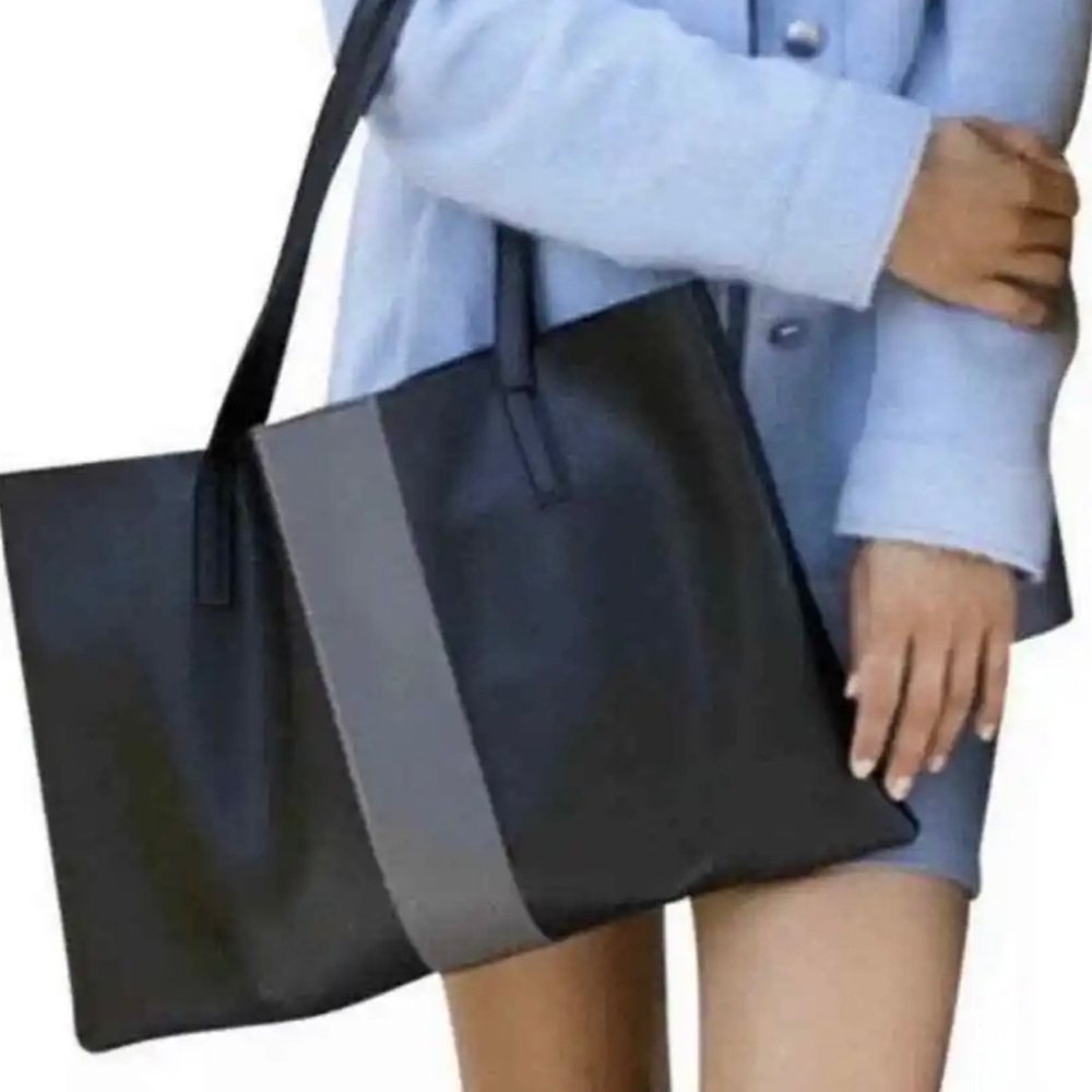 Vince Camuto “Fabfitfun Luck" Black and Gray Vegan Leather Tote